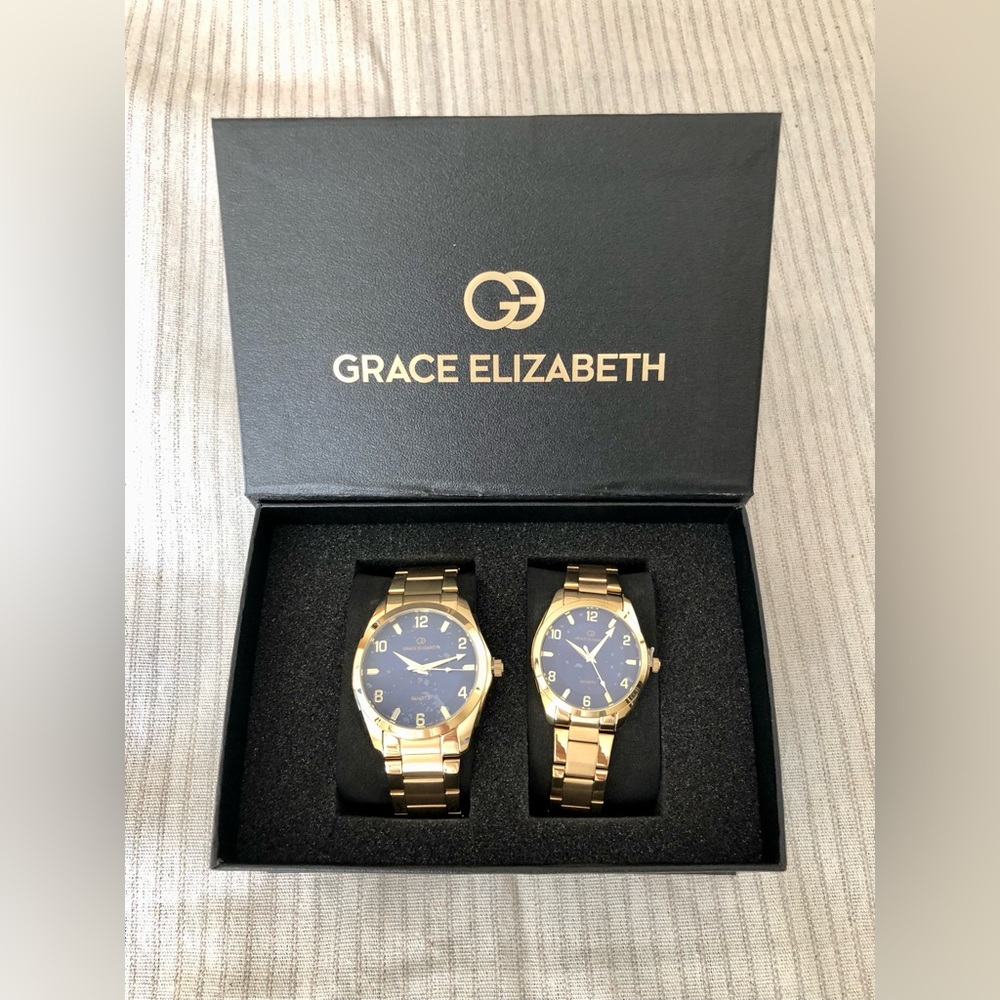 Grace Elizabeth His & Hers Gold Tone Analog Watch Set